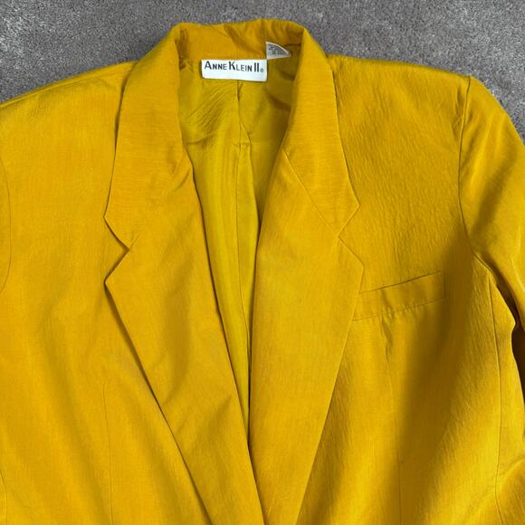 Vtg Yellow Silk Blazer Size 8 Anne Klein Jacket Double Button Dopamine Academia - Picture 2 of 5